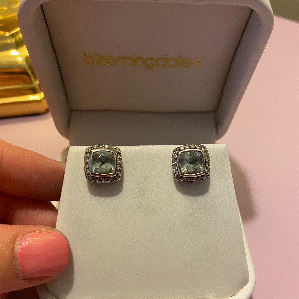 David Yurman Prasiolite with diamonds earrings